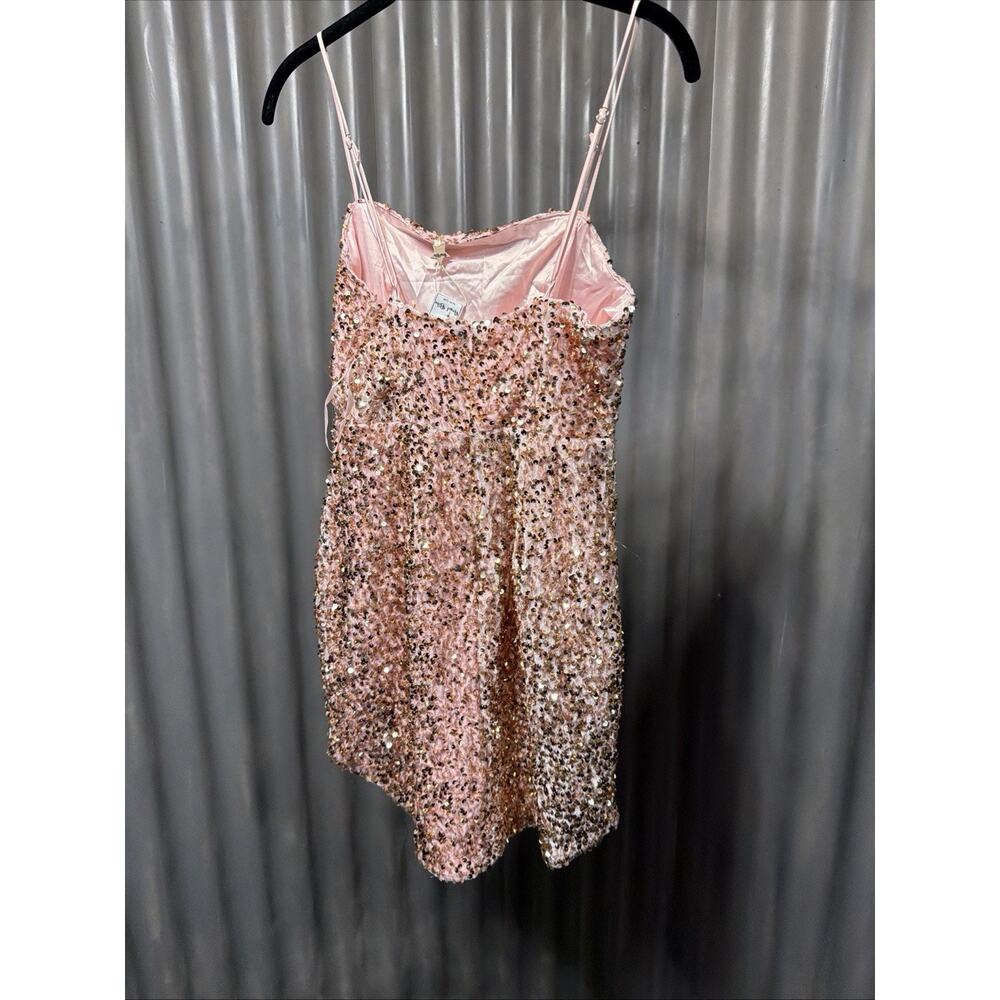 Angel Biba NWT Blush Sequin Mini Dress Rose Gold Cocktail Party Wedding Guest M - Picture 15 of 16
